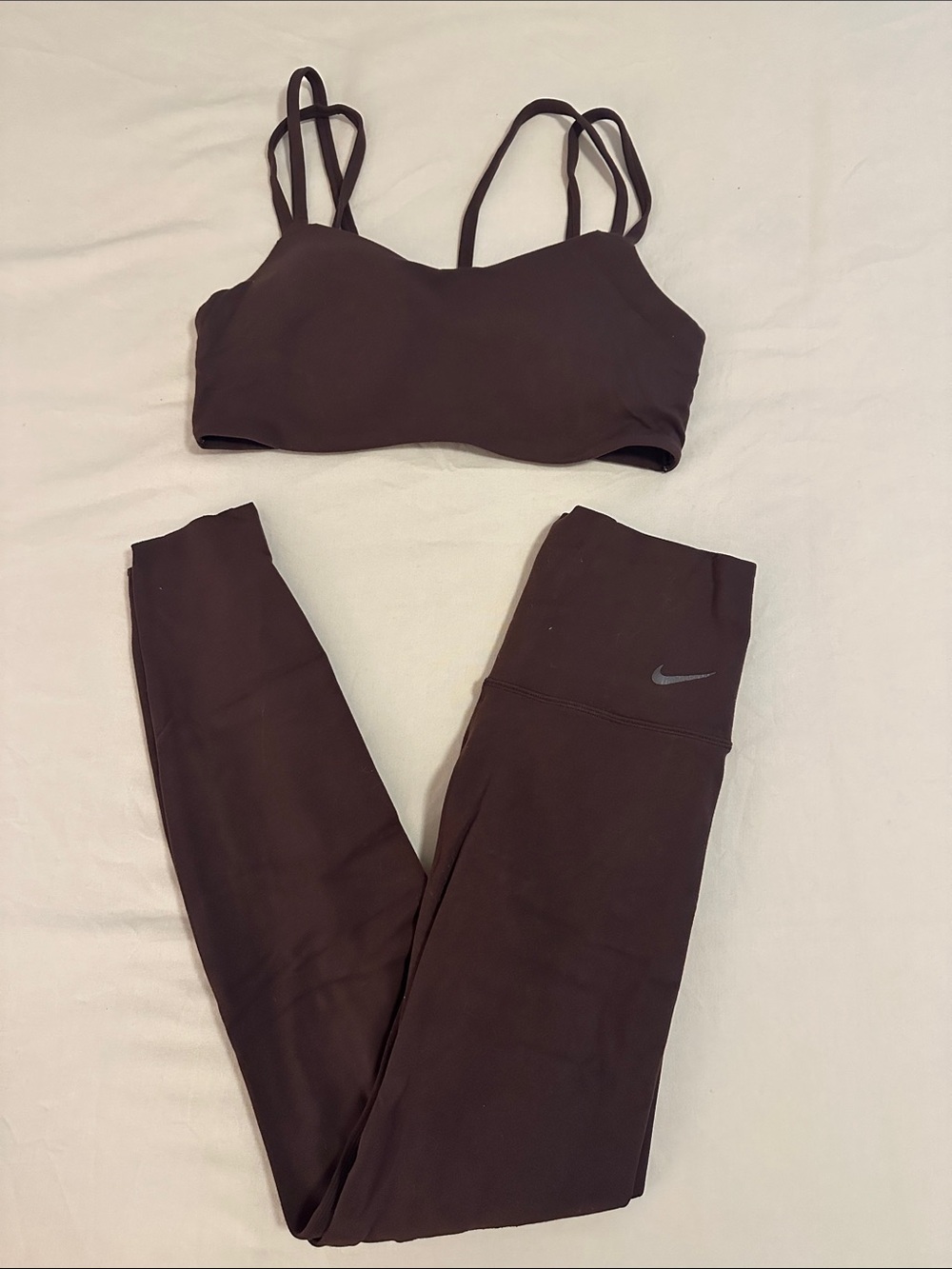 Nike Dark Brown Strappy Sports Bra and Leggings Set
